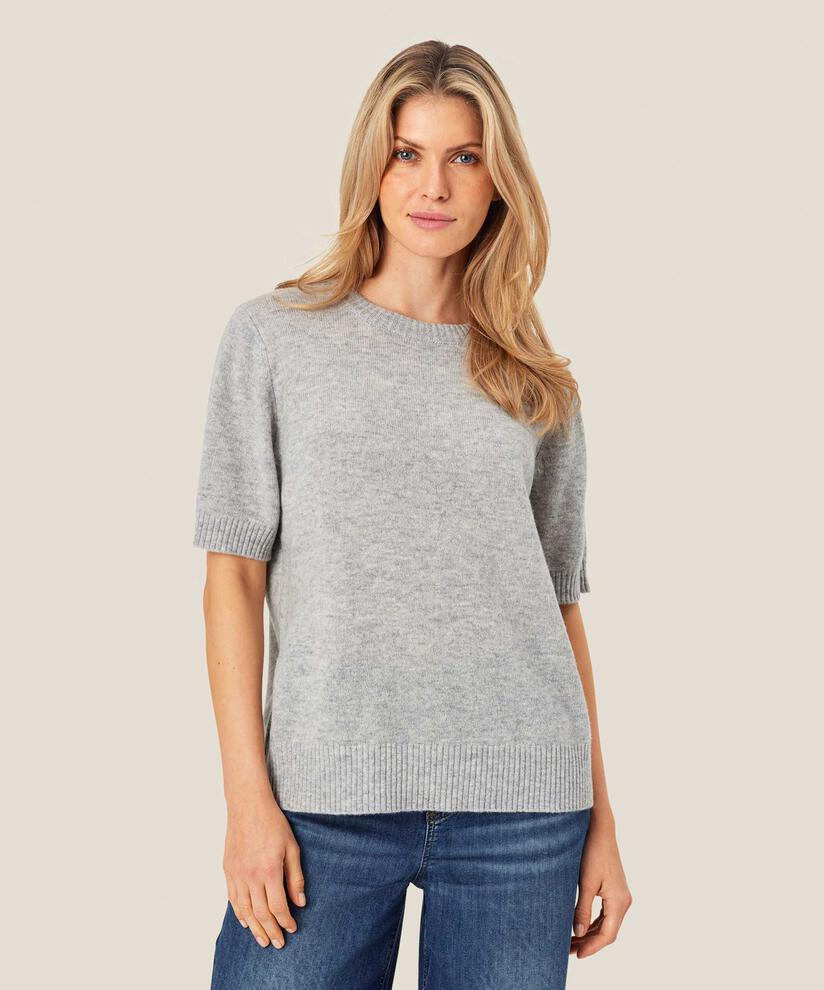 Kurzärmliger Strickpullover aus Wolle, L. Grey mel.
