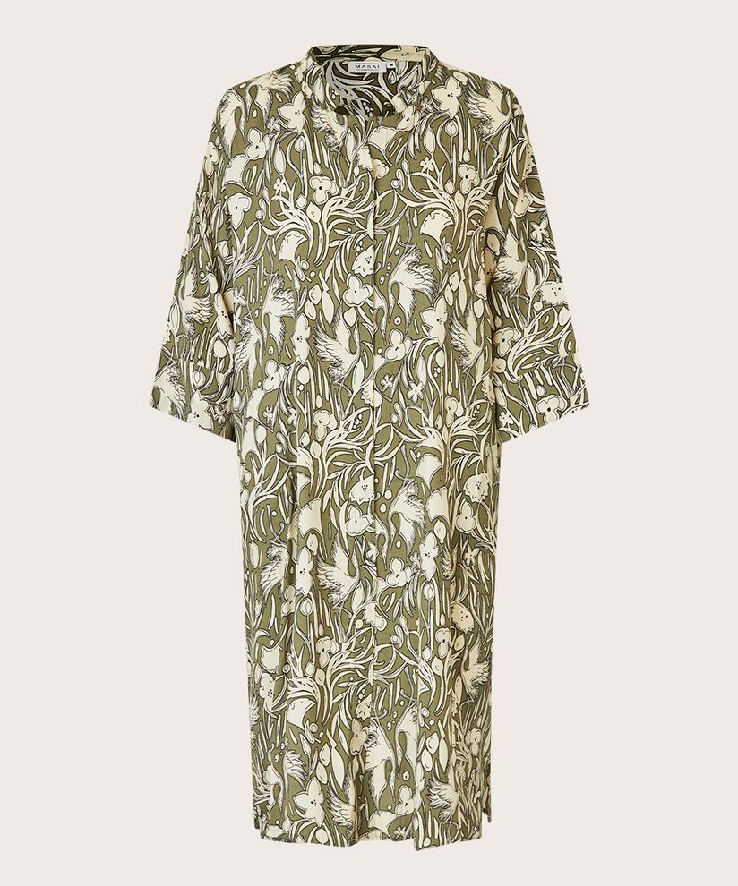 Bedrucktes Hemdkleid Aus Viskose Mit Taschen, D. Lichen Green