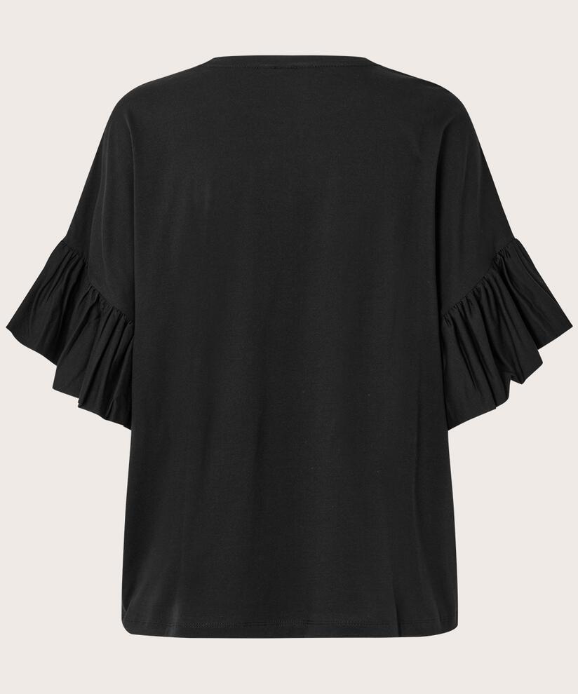 T-Shirt mit Rüschenärmeln, Black
