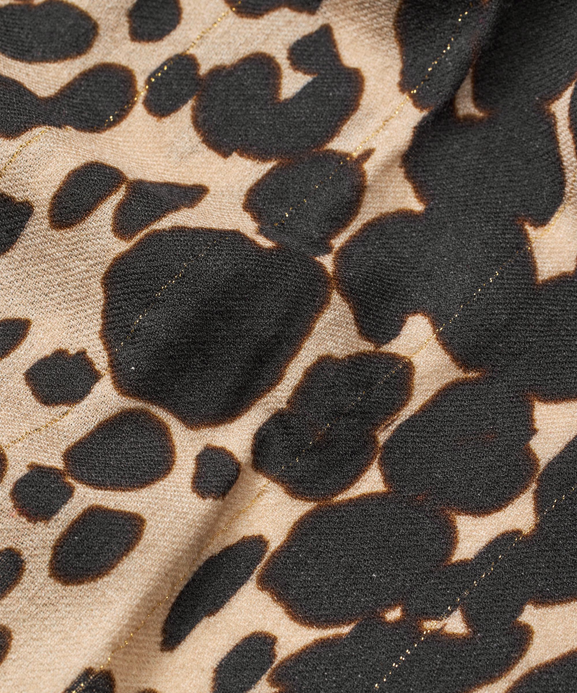 Wollschal mit Leopardenmuster und Glitzerfaden, Oxford Tan
