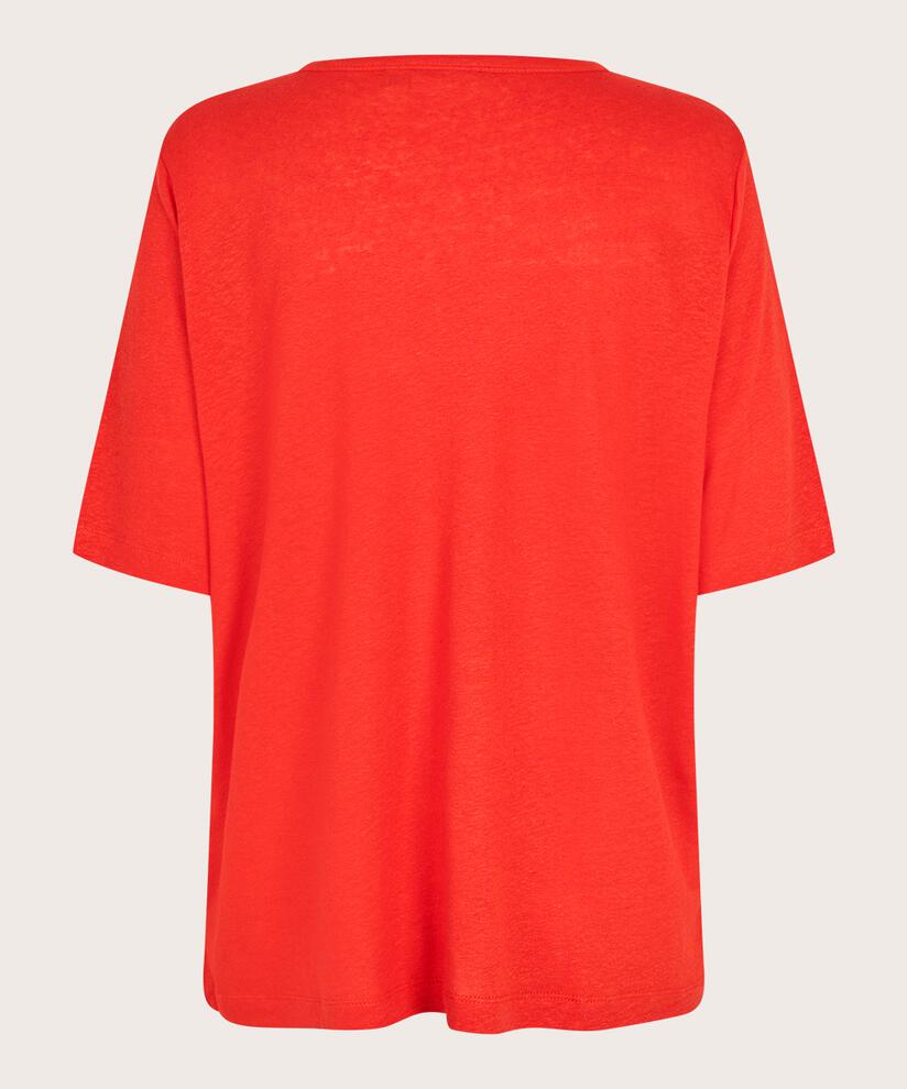 T-Shirt aus Leinenmischung mit V-Ausschnitt, Poinciana