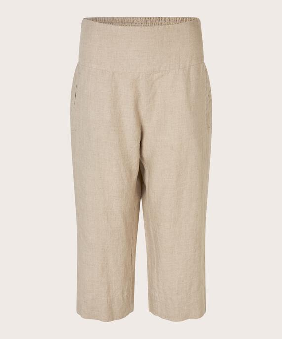 Gerade Leinenhose mit gesmokter Rückseite, Natural