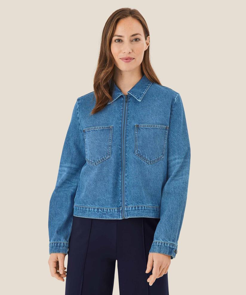 kurze Denimjacke mit Reißverschluss, Blue Denim