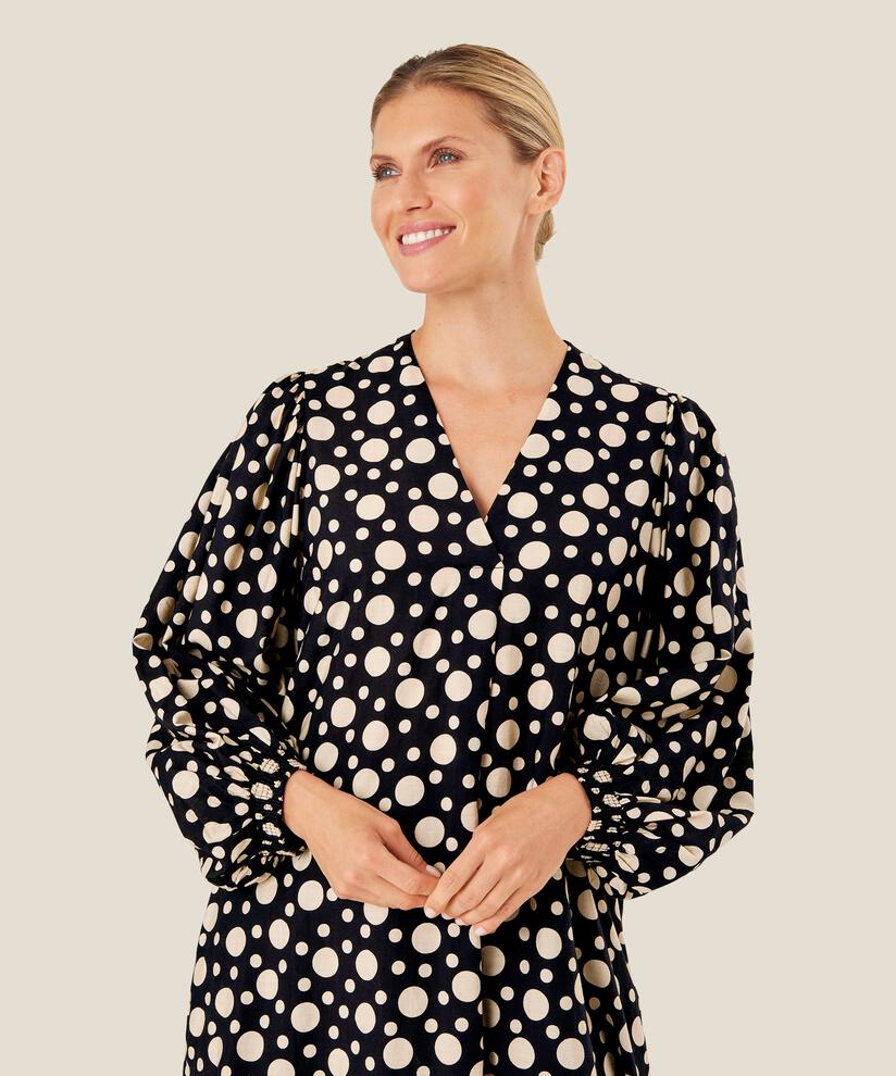 Kleid mit voluminösen Ärmeln und Eingrifftaschen, Black