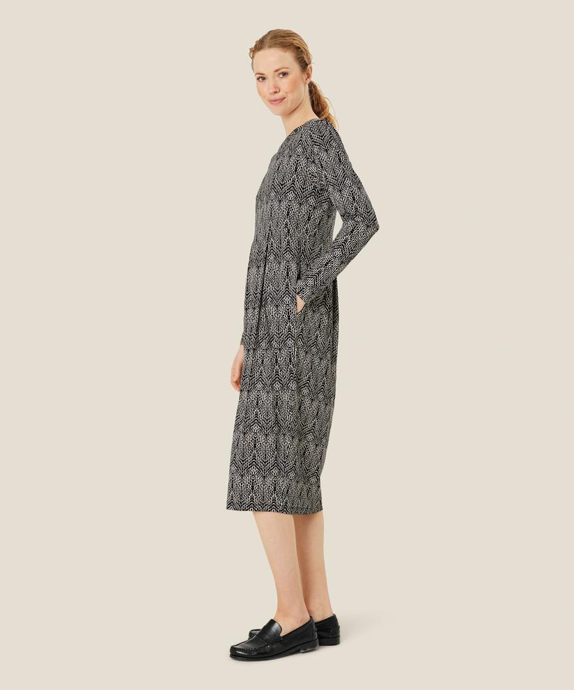 gemustertes Tulpenkleid mit langen Ärmeln, Black