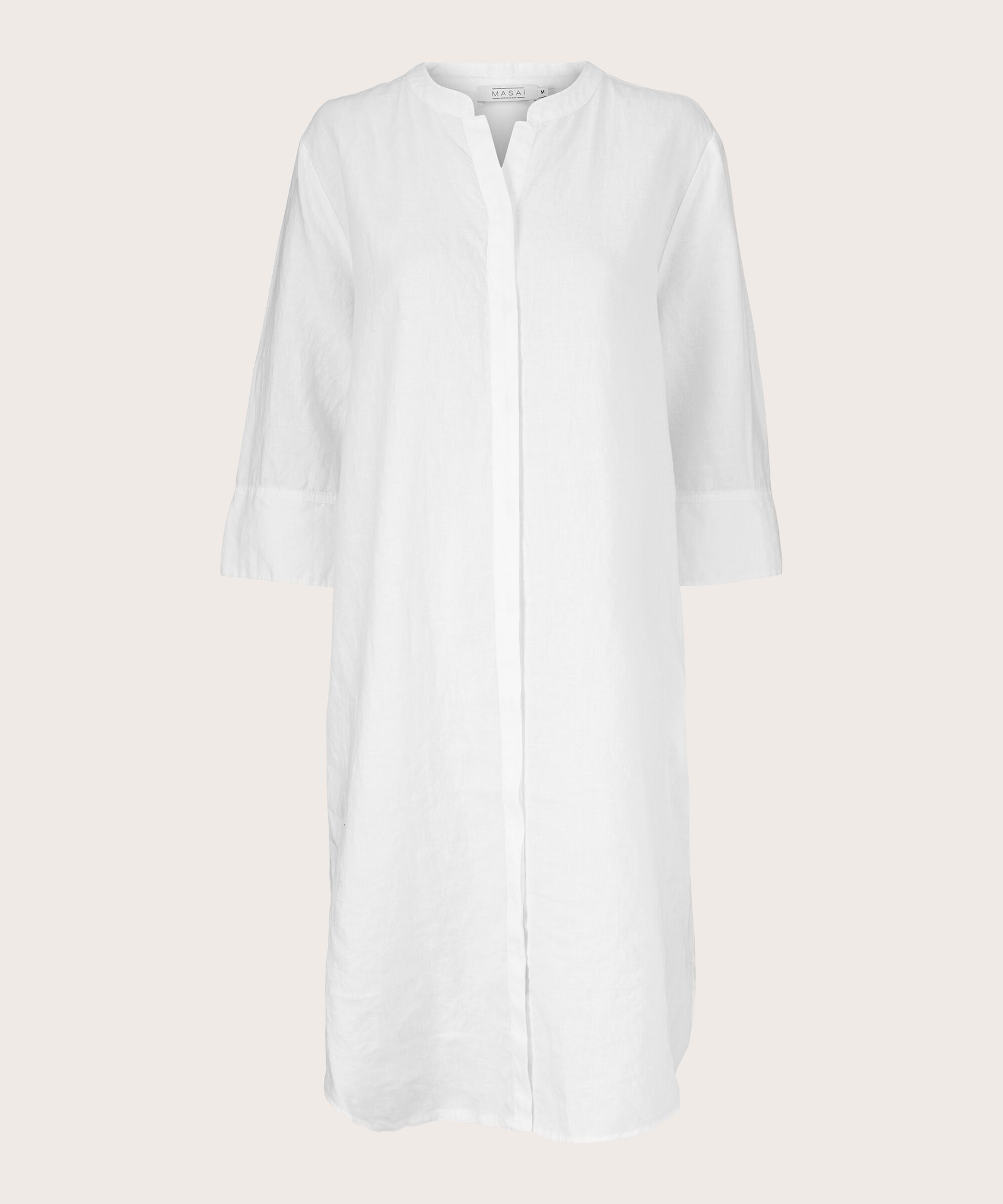 Hemdkleid aus Leinen mit Dreiviertelärmeln, White