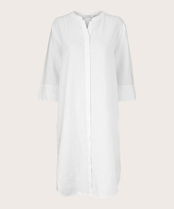 Hemdkleid aus Leinen mit Dreiviertelärmeln, White