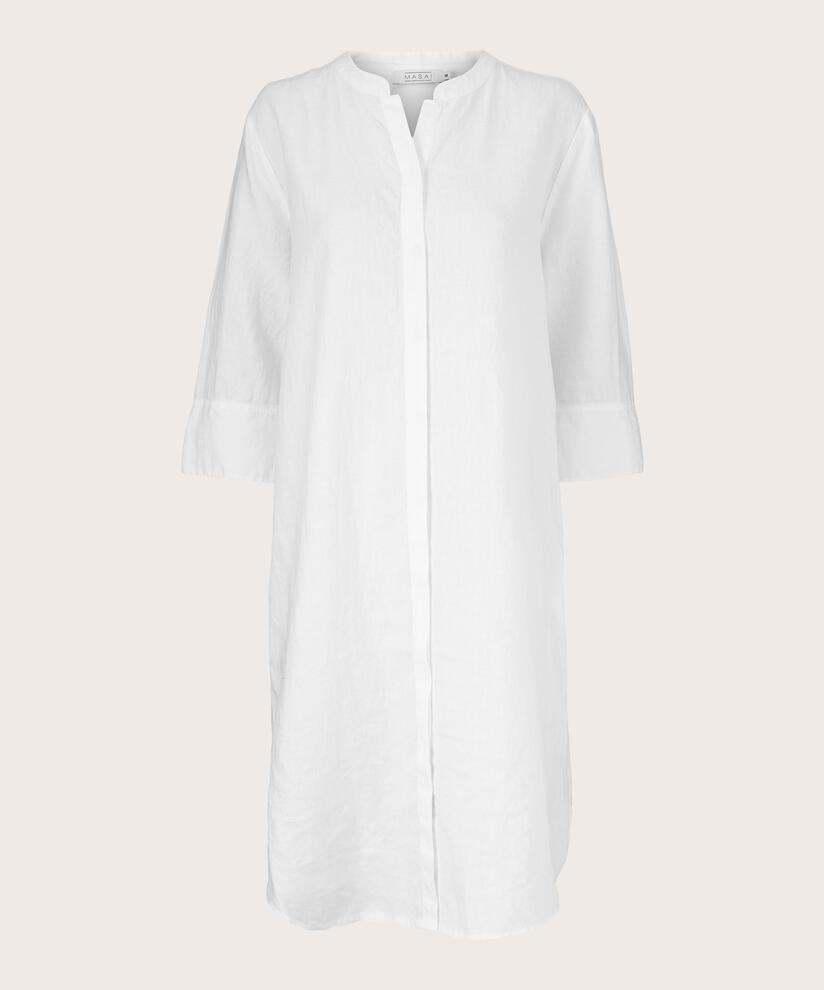 Hemdkleid aus Leinen mit Dreiviertelärmeln, White