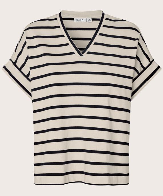 gestreiftes Jersey-T-Shirt mit Rundhalsausschnitt, Whitecap