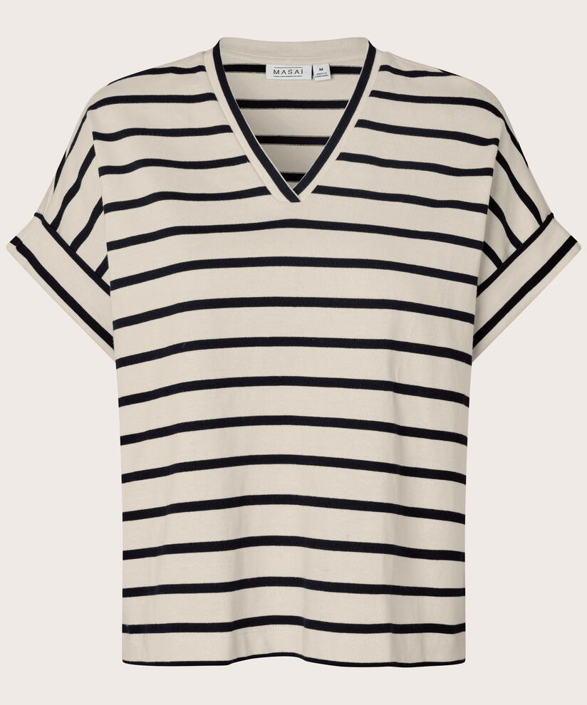 gestreiftes Jersey-T-Shirt mit Rundhalsausschnitt, Whitecap