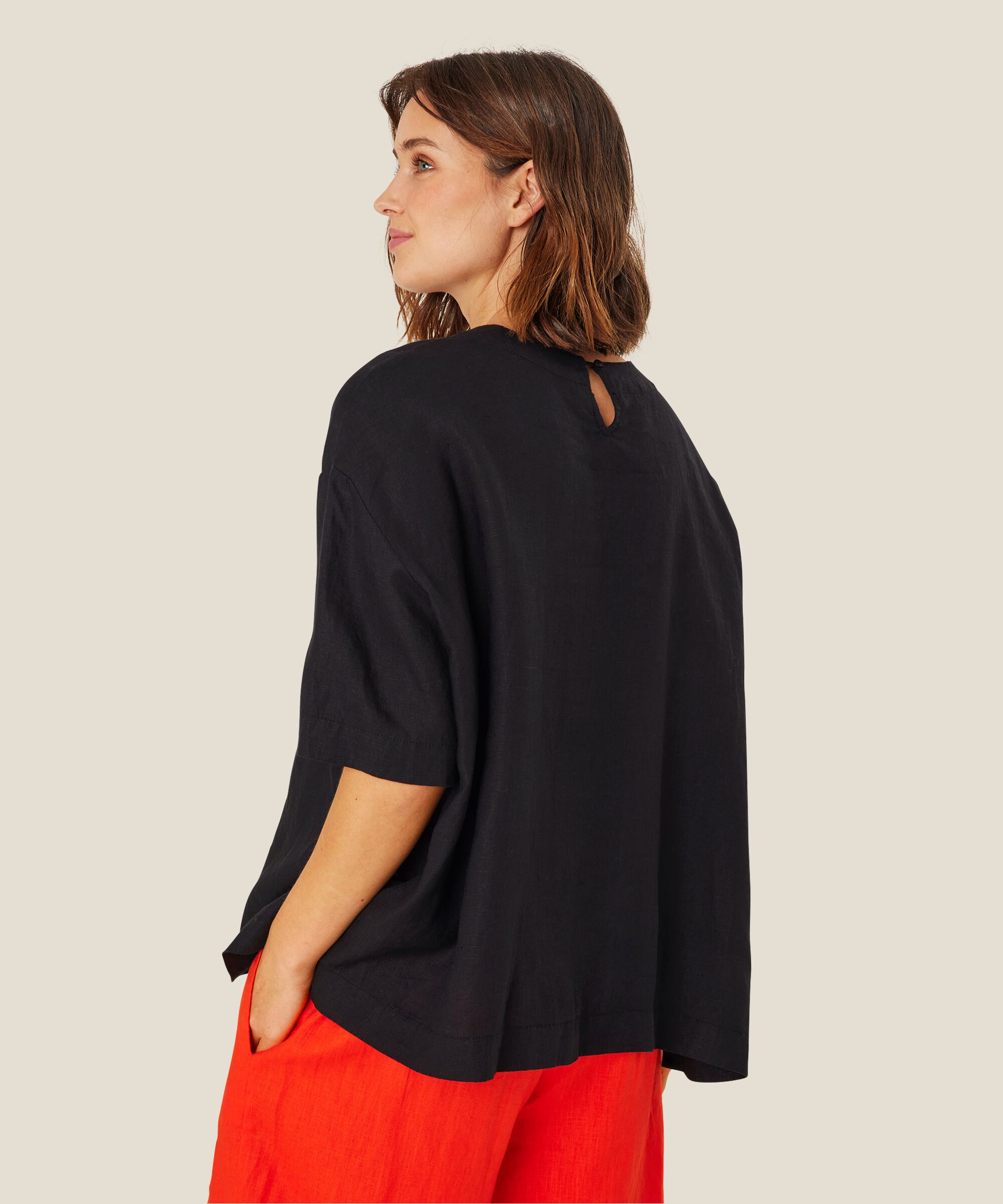 Viskosebluse Mit 1/2 Ärmeln, Black