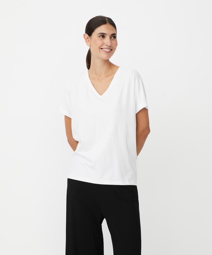 T-Shirt mit V-Ausschnitt aus weichem Jersey, White