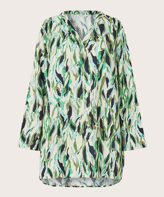 Gemusterte Viskose-Tunika mit V-Ausschnitt, D. Lichen Green
