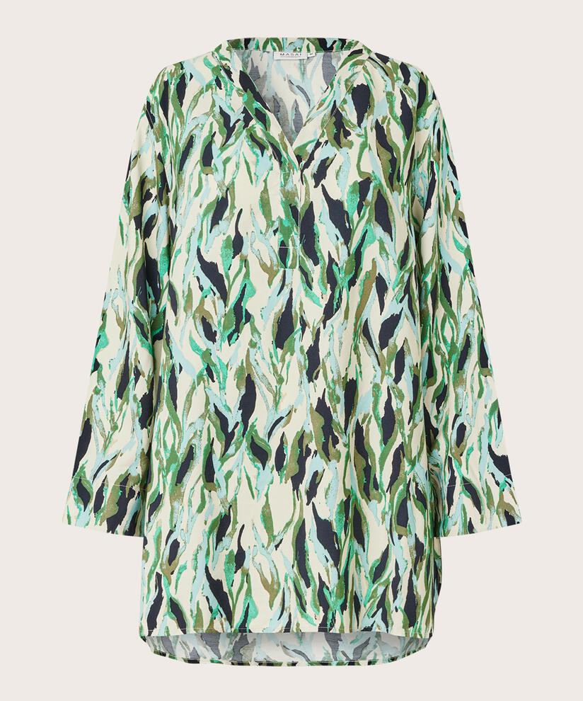 Gemusterte Viskose-Tunika mit V-Ausschnitt, D. Lichen Green