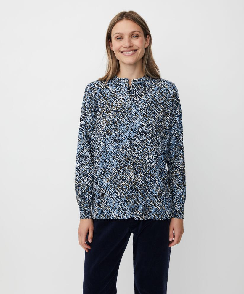 bedrucktes Shirt mit Knopfdetail am Hals, Proven Blue