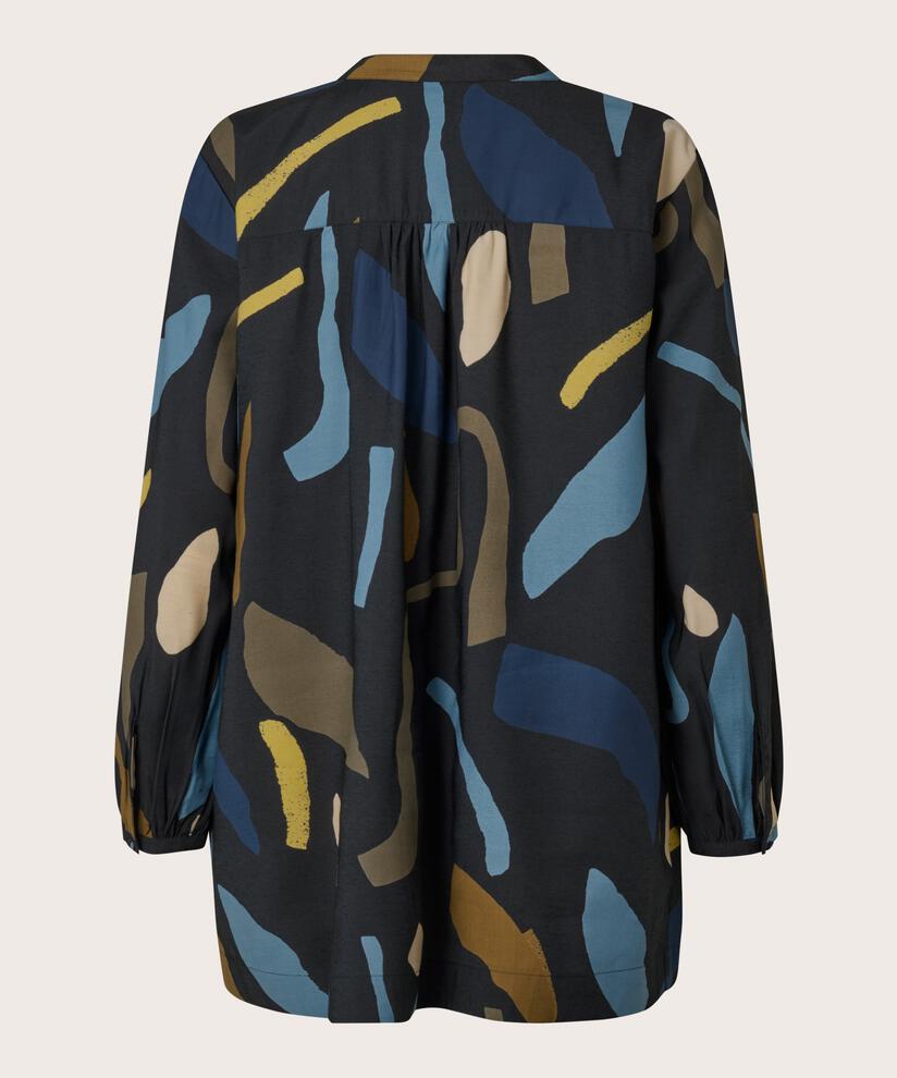bedruckte Tunika mit V-Ausschnitt und Eingrifftaschen, Proven Blue