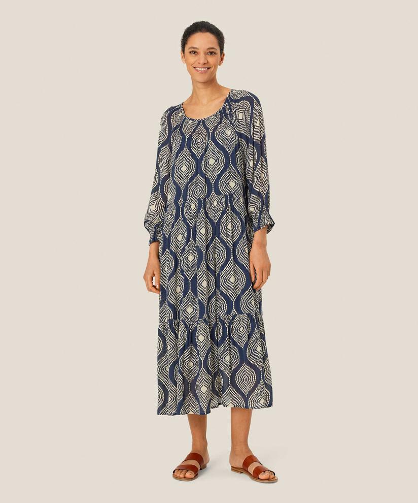 Kleid aus leicht transparenter Viskose mit Knöpfen am Hals, Mood Indigo