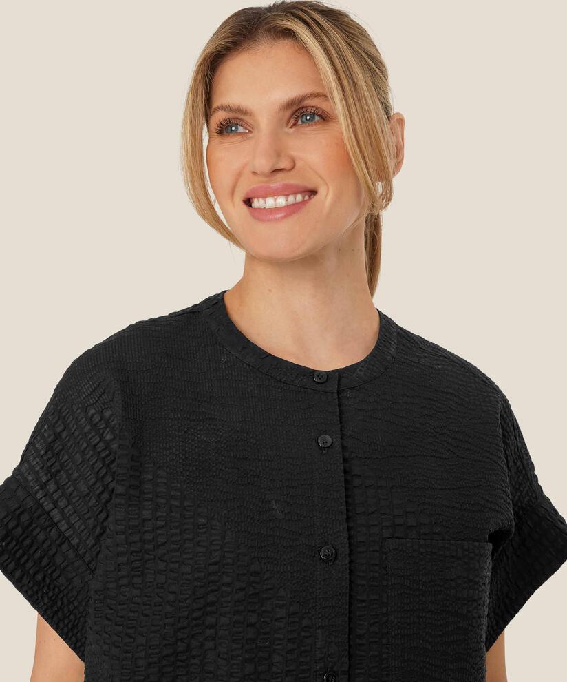 Hemdblusenkleid aus helltransparenter Baumwolle, Black