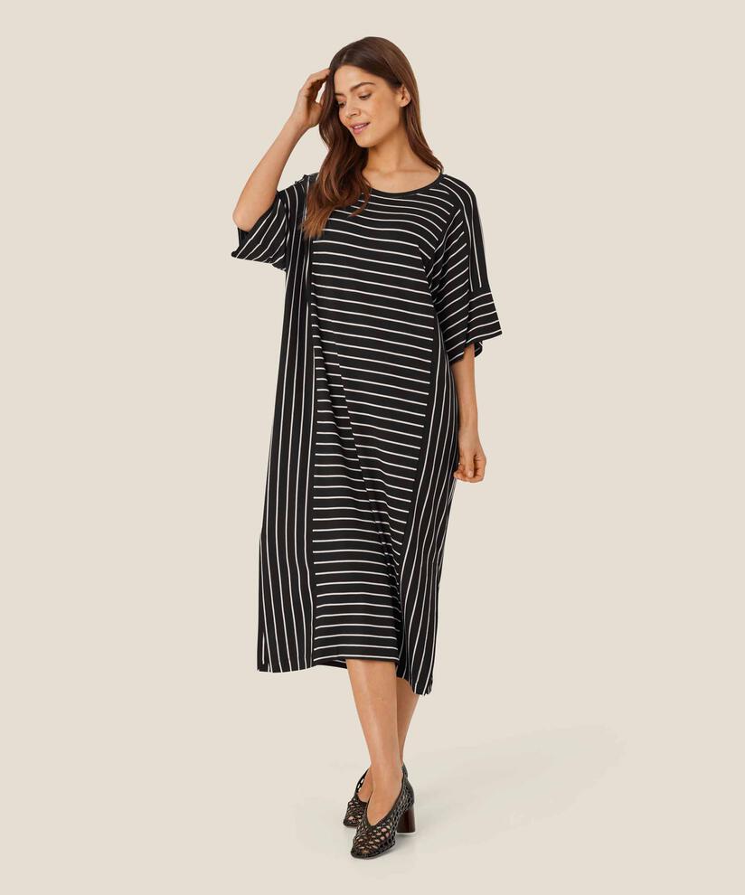 Gestreiftes Jerseykleid mit Rundhalsausschnitt, Black