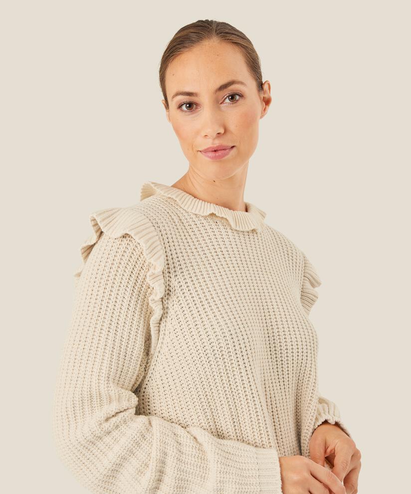 Baumwollstrickpullover mit Rüschen, Whitecap