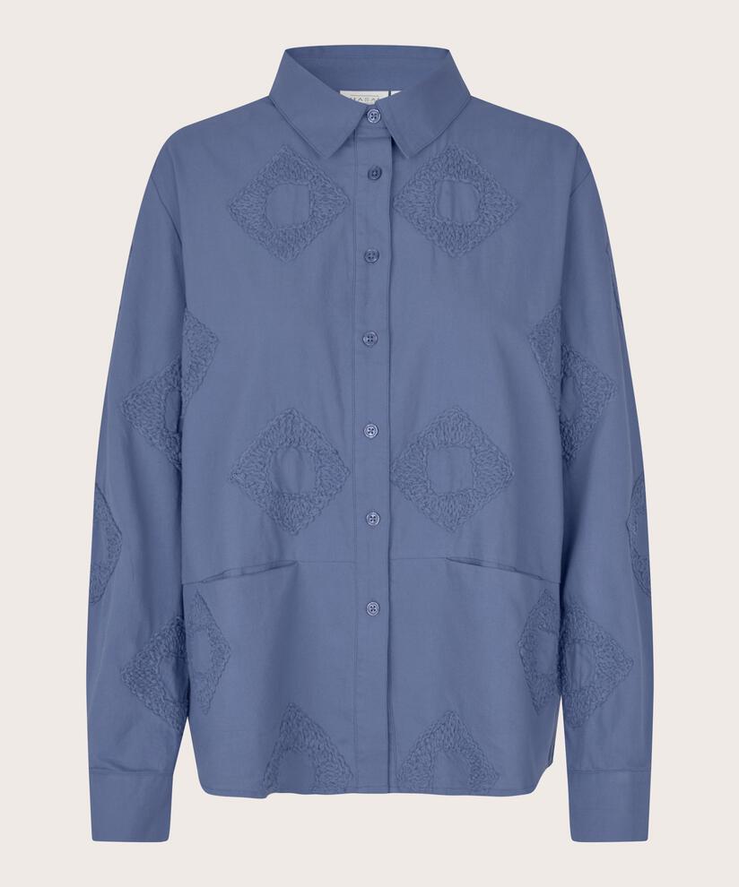 Baumwollhemd mit gestickten Details und Fronttaschen, Bijou Blue