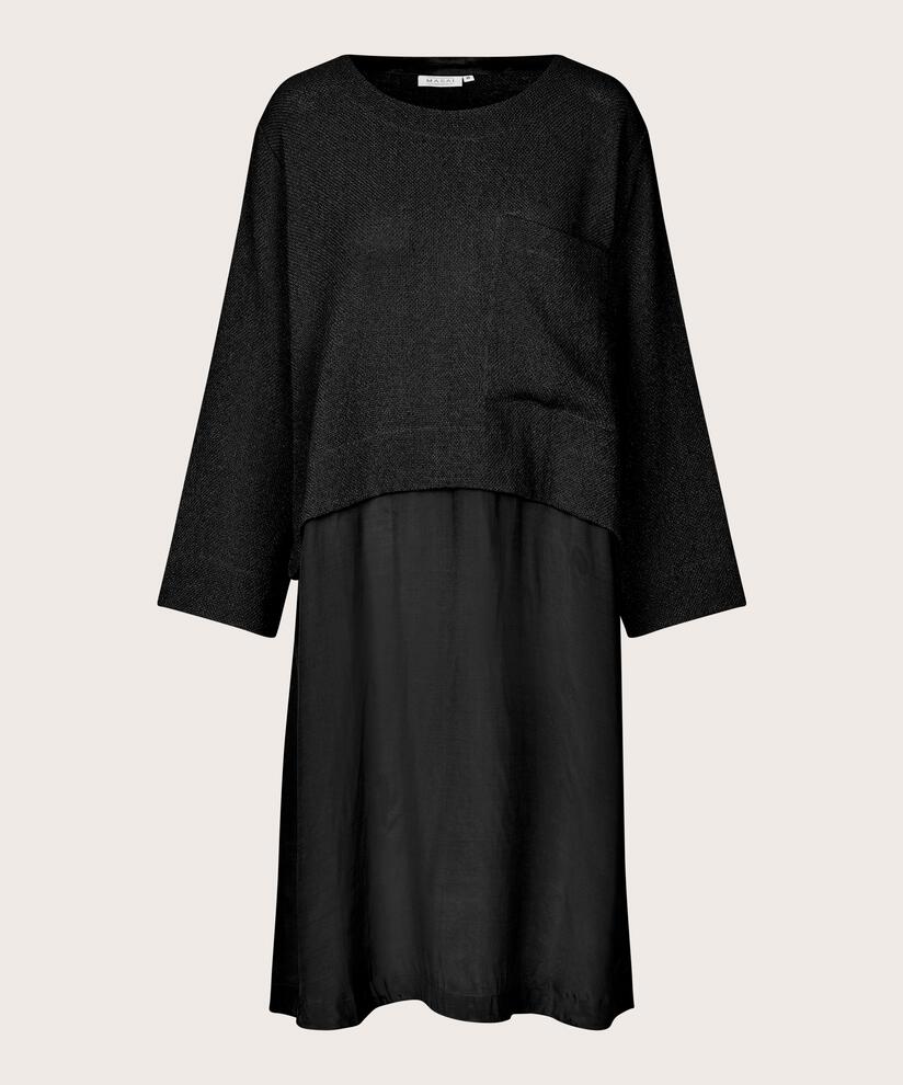 Kleid mit Bouclé-Oberteil und Viskose-Rock, Black