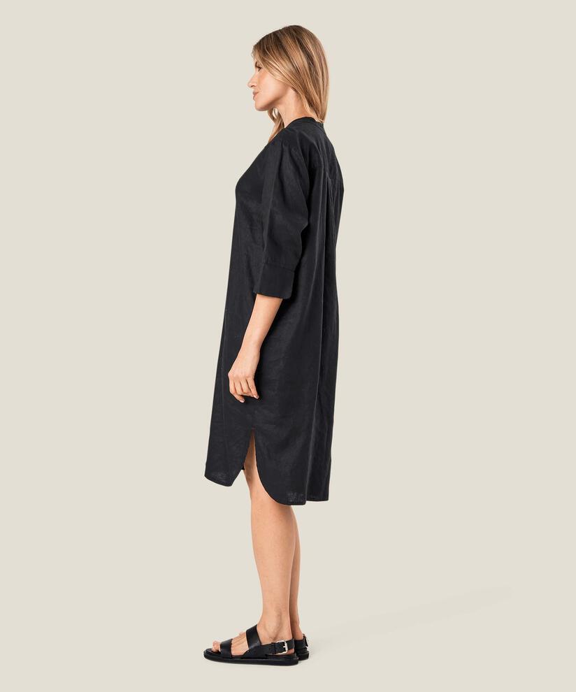 Hemdkleid aus Leinen mit Dreiviertelärmeln, Black