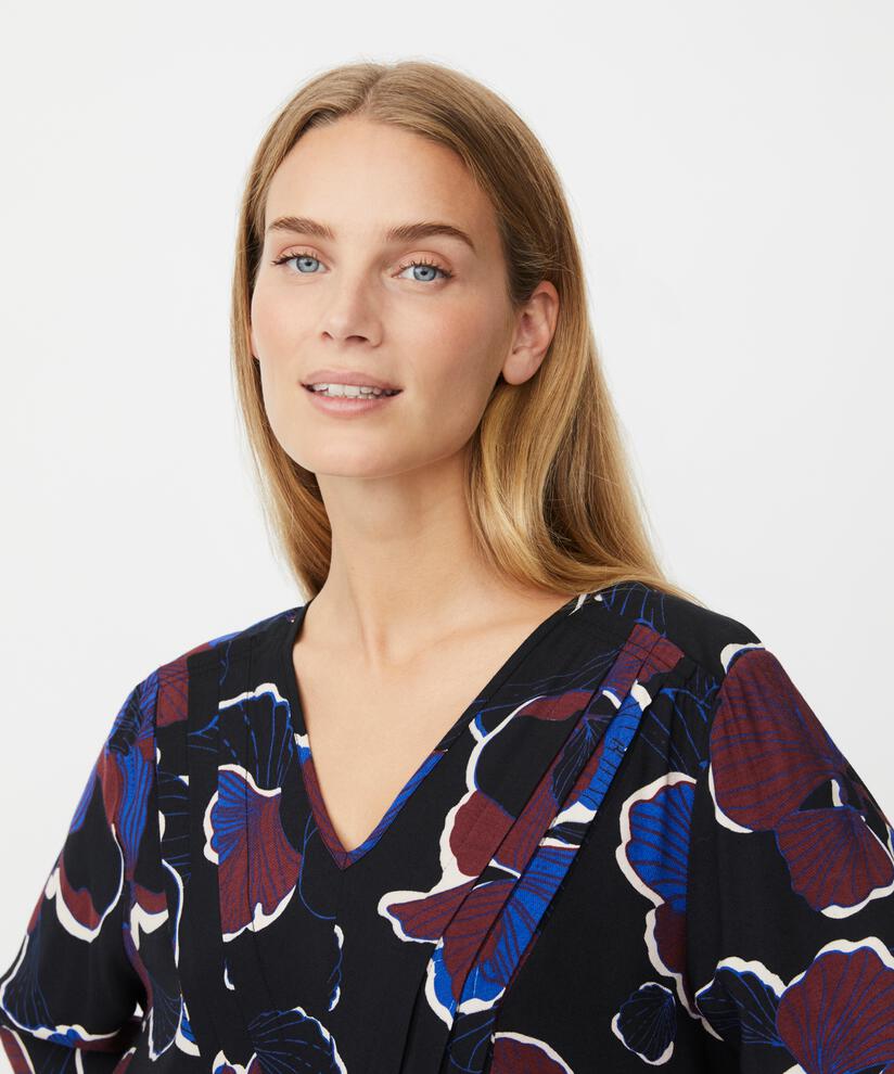 geblümtes Viskosekleid mit Falten an der Taille, Tawny Port