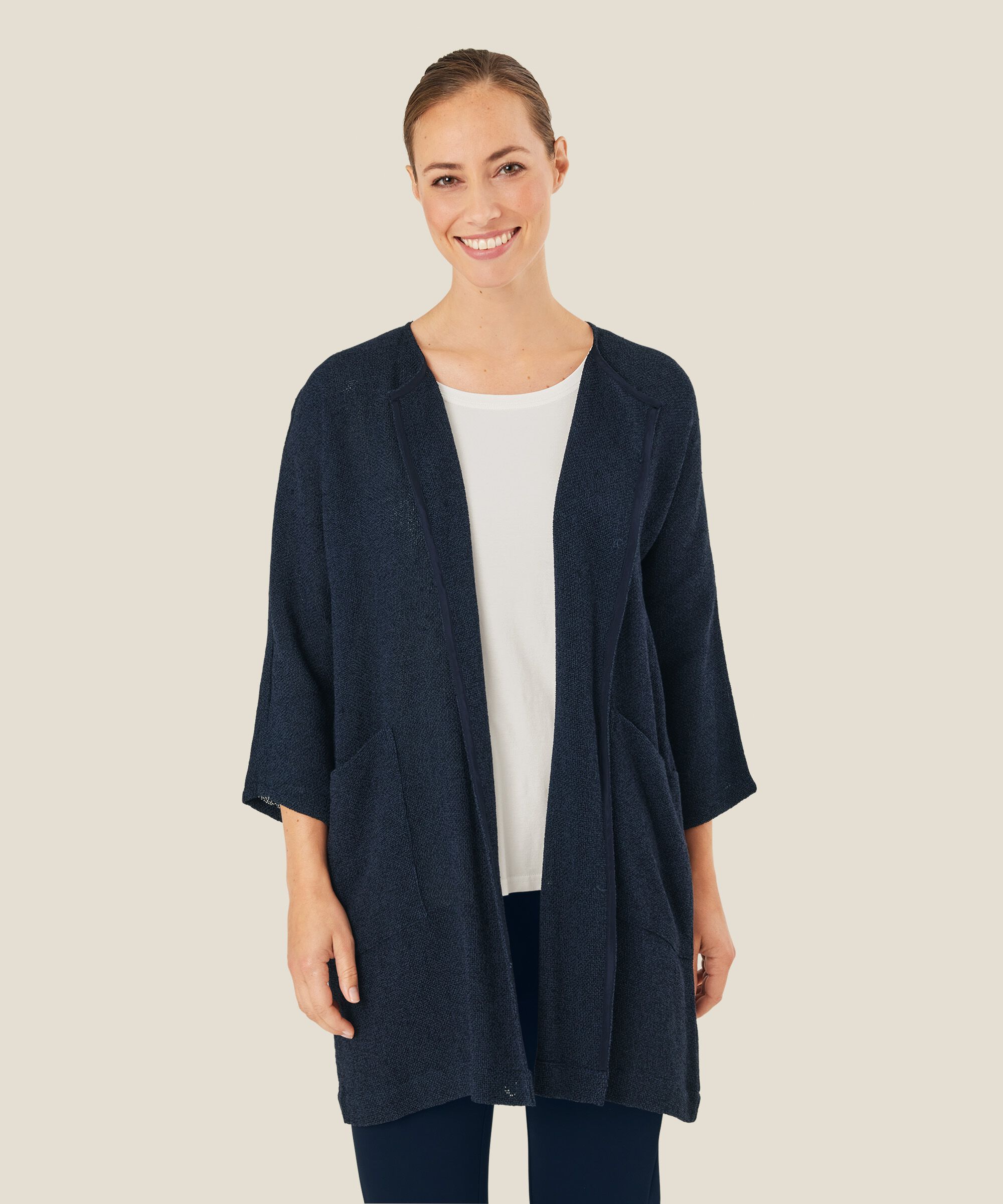 Lange Jacke Aus Bouclé, Navy