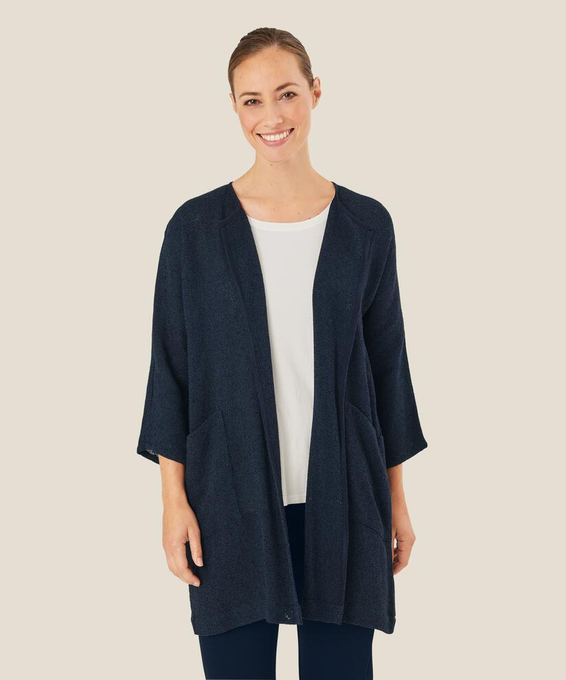 Lange Jacke Aus Bouclé, Navy
