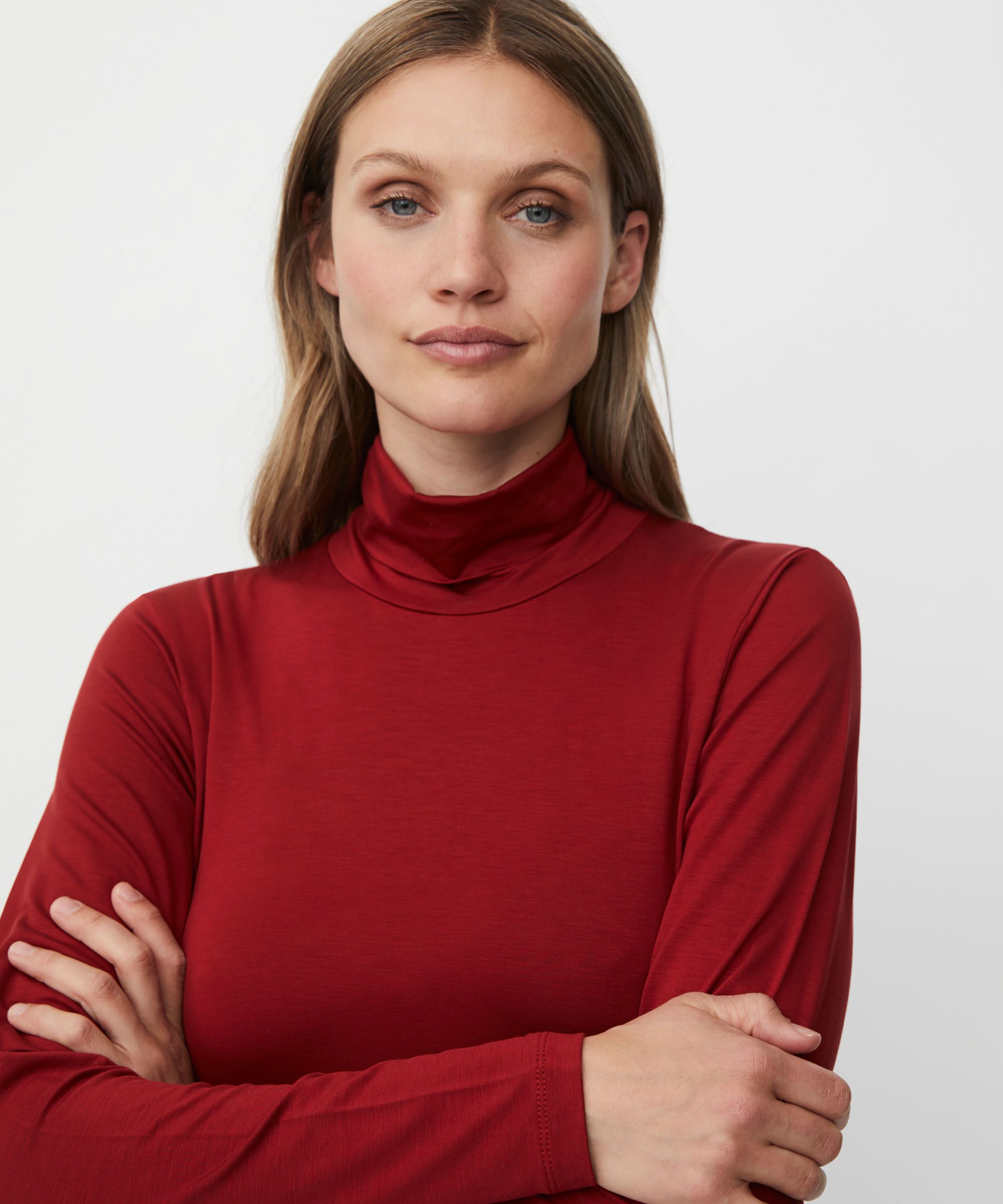Rollkragenbluse Aus Weichem Jersey, Red Dahlia
