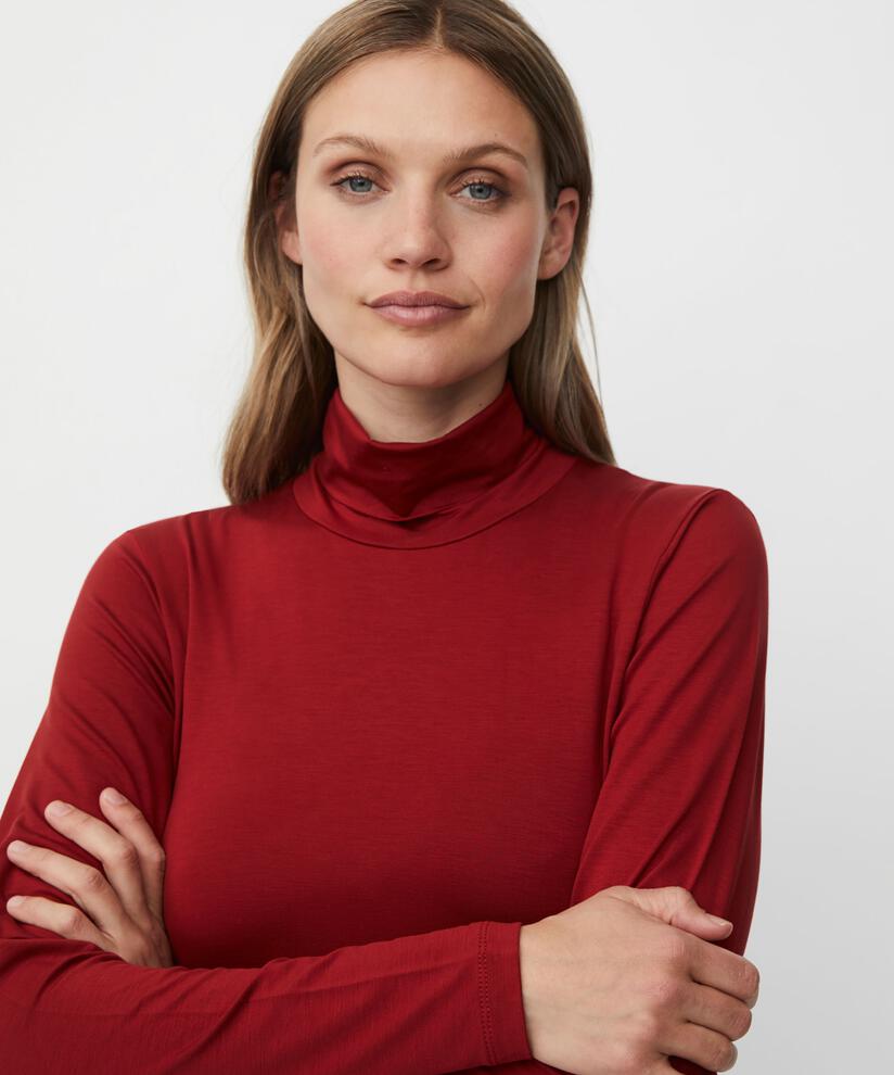 Rollkragenbluse Aus Weichem Jersey, Red Dahlia