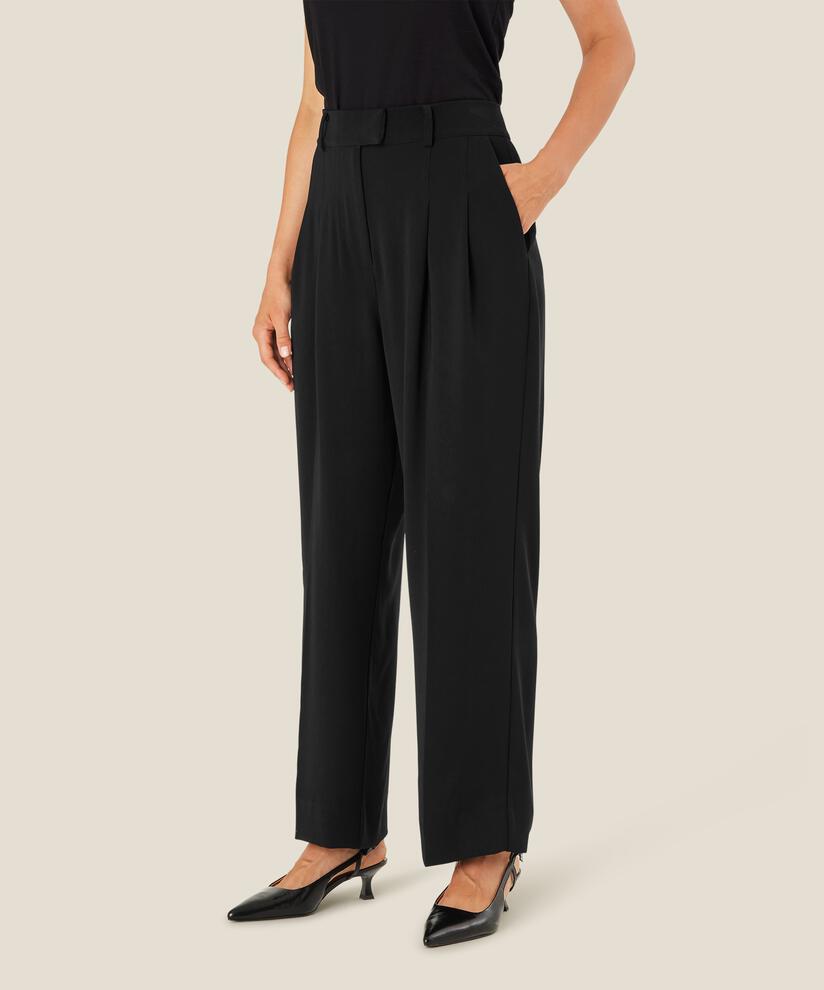 Hose mit hoher Taille und Falten vorne, Black