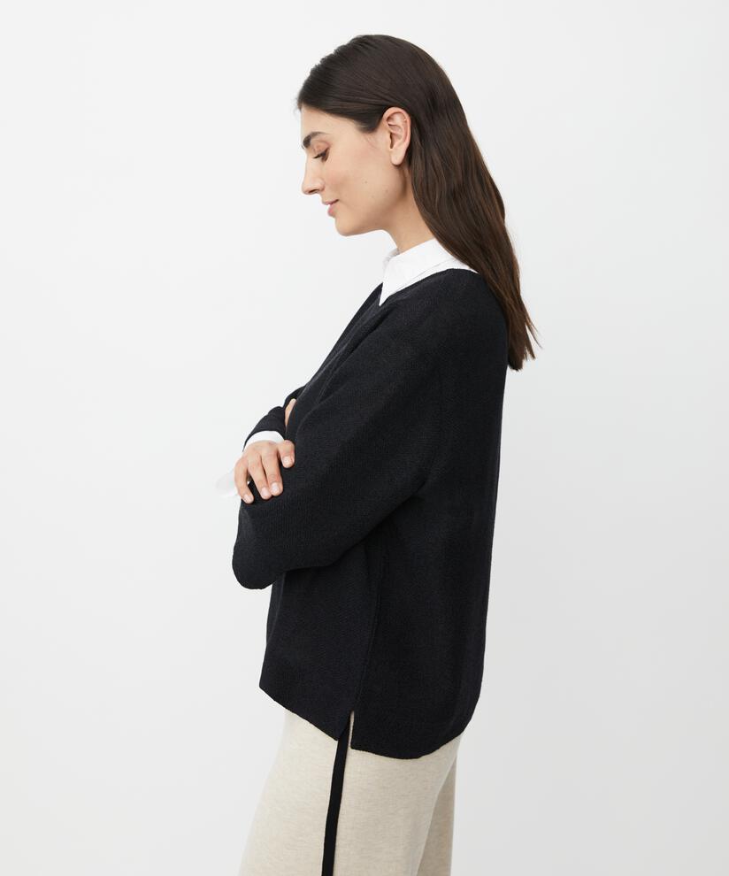 Blouse Bouclée À Manches 3/4, Black