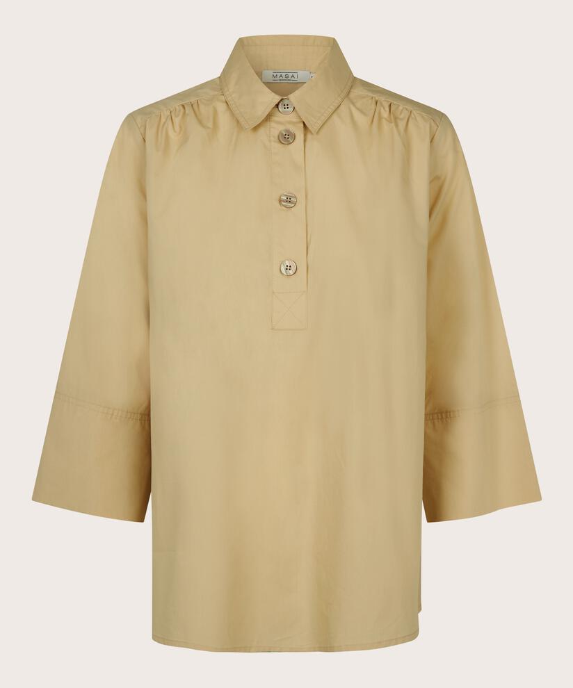 Baumwolltop mit Kragen und Knopfleiste, Pale Khaki