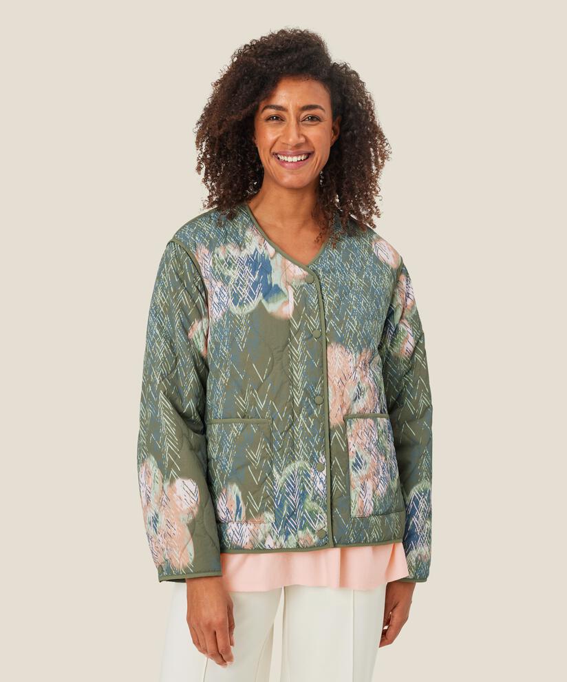 gesteppte, gemusterte Jacke mit Knopfverschluss, D. Lichen Green