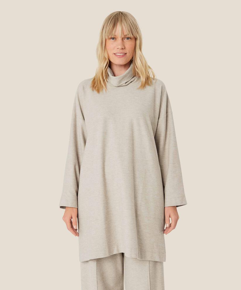 Langarm-Jersey-Tunika mit Rollkragen, Beige melange