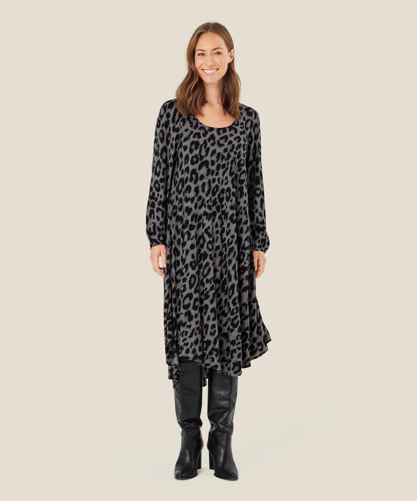 Viskosekleid mit Leopardenmuster, Steel Grey
