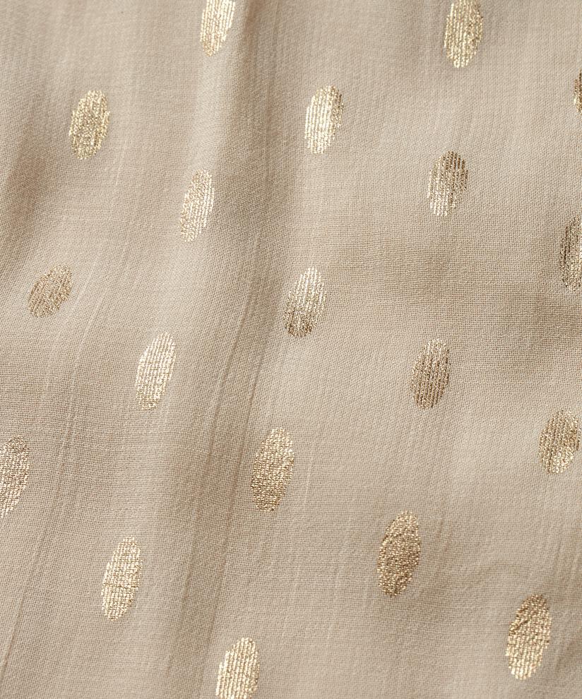 Leicht transparente Bluse mit goldenen Punkten und Knopf am Hals, Oxford Tan
