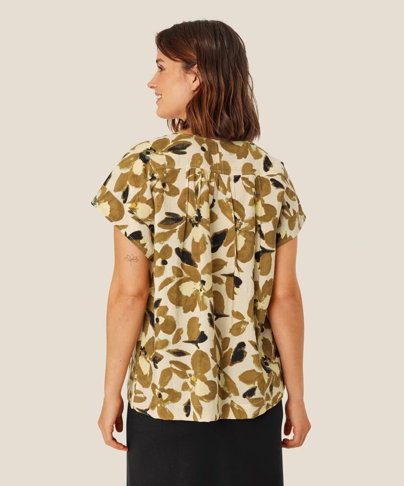 Viskosebluse mit V-Ausschnitt und Falten auf der Rückseite, Dull Gold