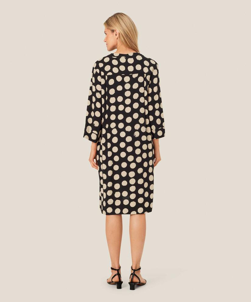Bedrucktes Viskosekleid mit V-Ausschnitt und Eingrifftaschen, Black