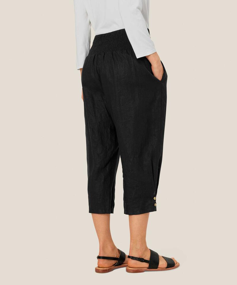 Leinenhose mit breitem, gesmoktem Gummizug hinten, Black