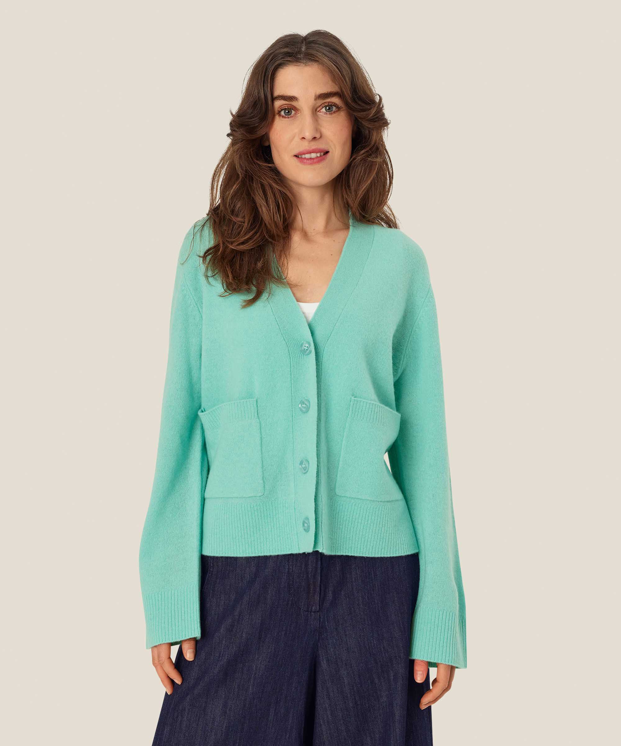 weicher Woll-Cardigan mit Fronttaschen, P. Turquoise