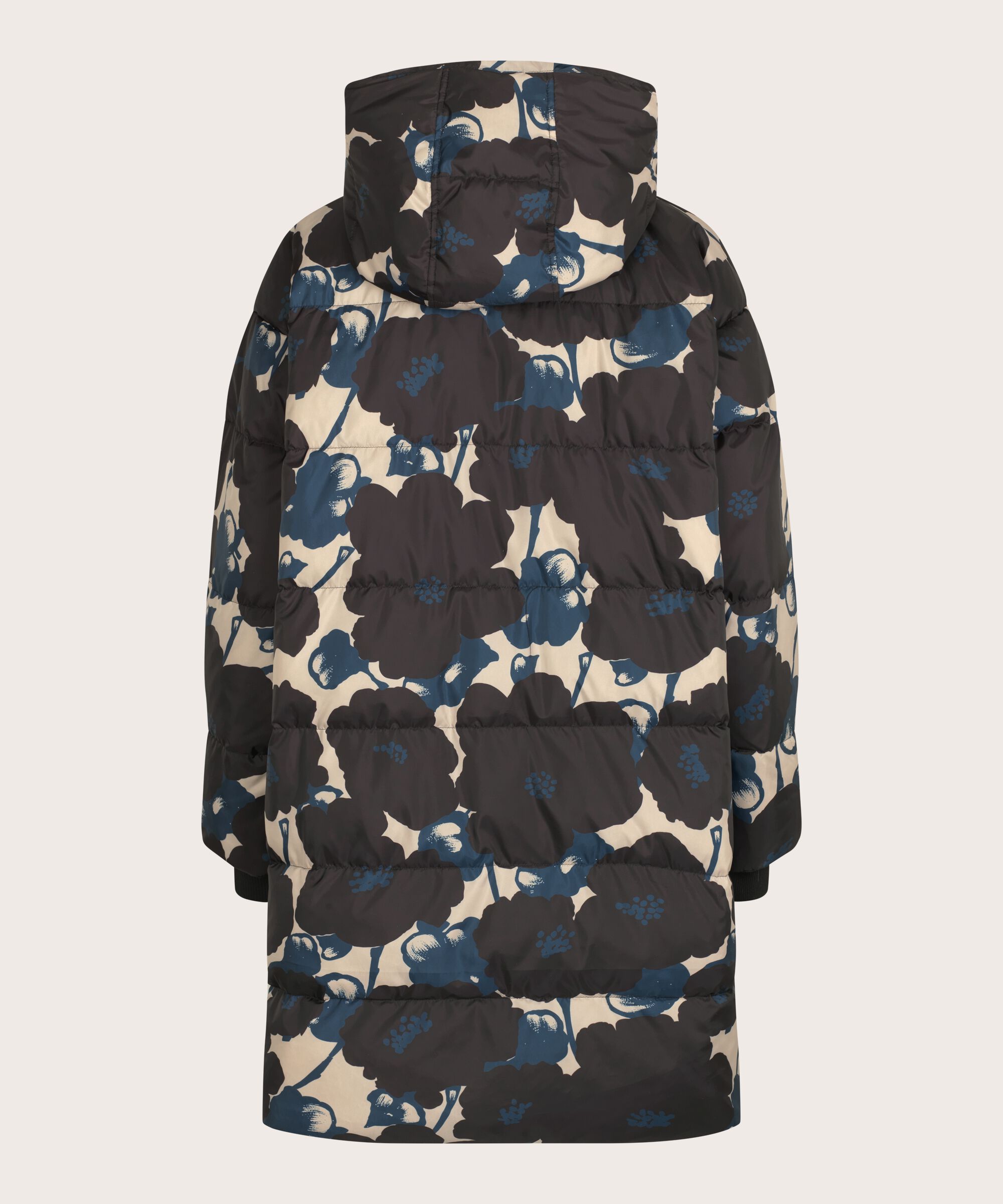 Geblümter Daunenmantel mit Kapuze, Moonlit Ocean