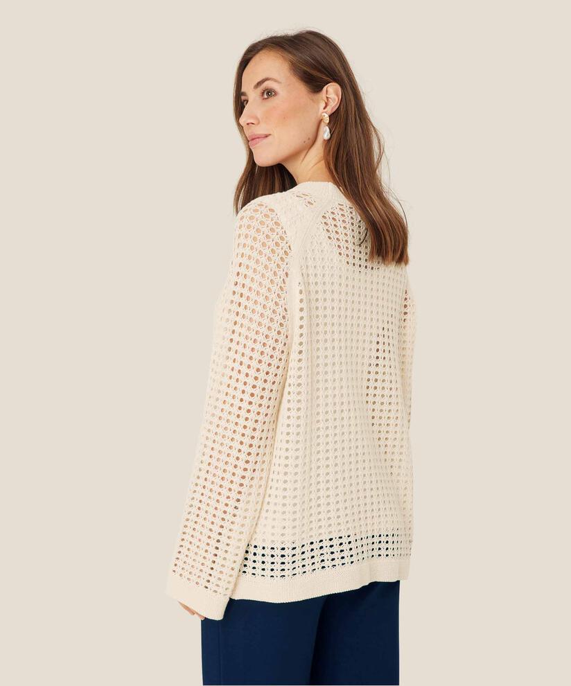 Strickpullover aus Baumwolle mit Lochmuster, Whitecap