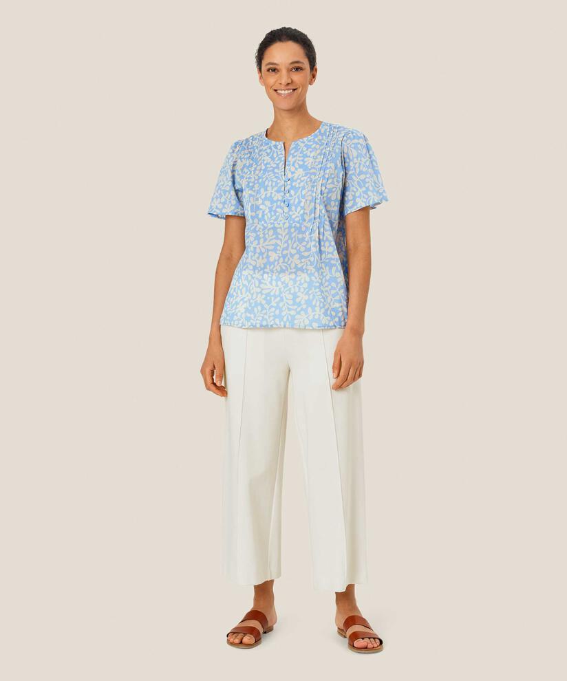 geblümte Baumwollbluse mit V-Ausschnitt, Della Blue