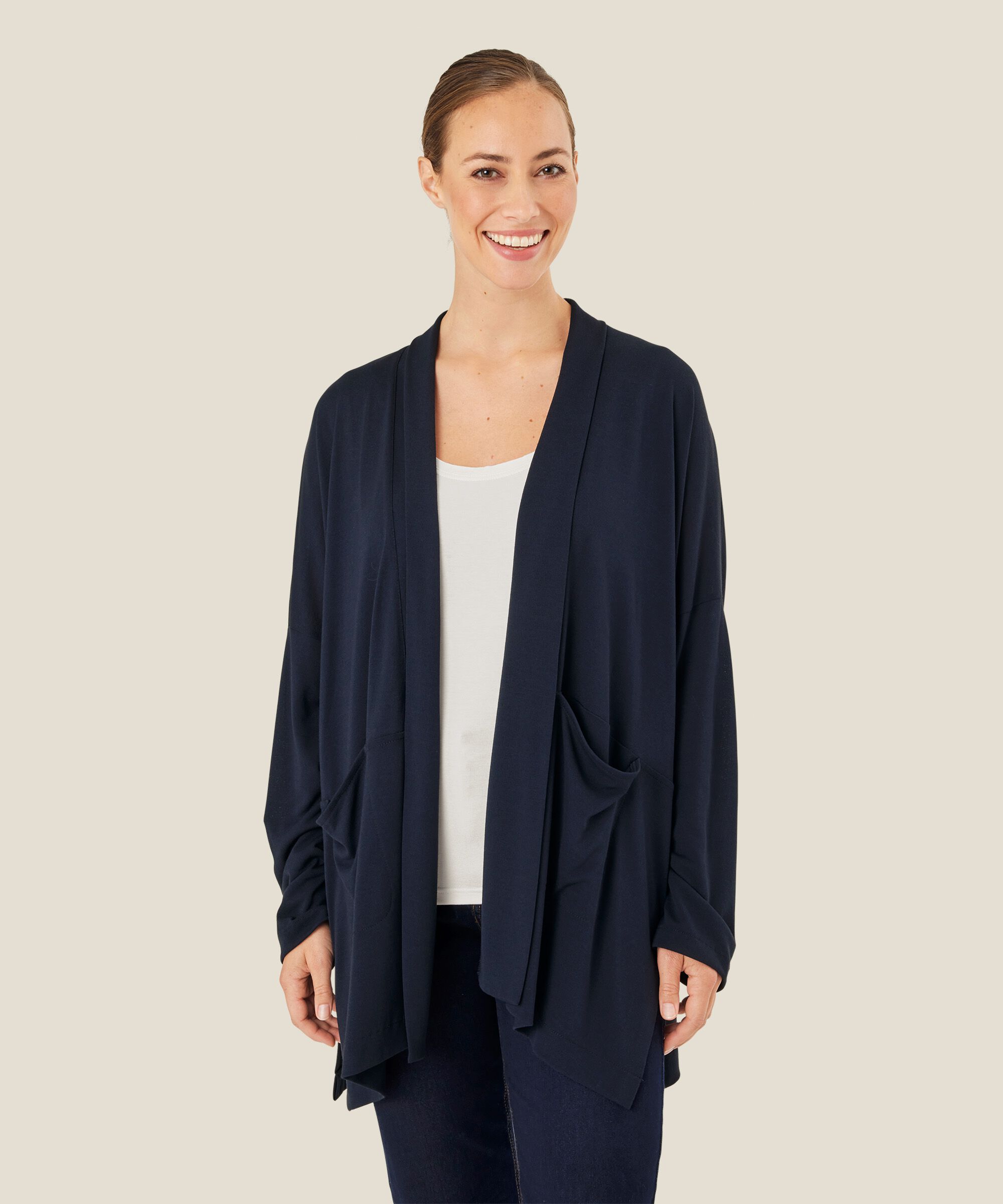 Jersey-Cardigan mit Taschen, Navy