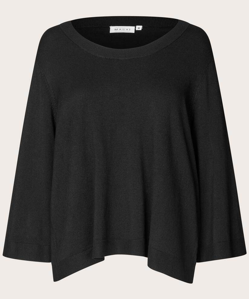 Strickpullover mit weiten Ärmeln und tiefem Rundhalsausschnitt, Black