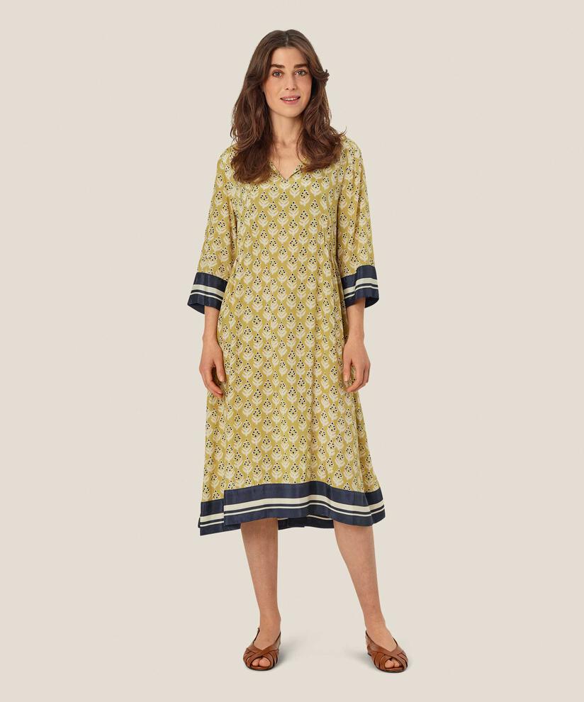 Viskosekleid mit Drapierungen am Rücken und Eingrifftaschen, Burnish Gold
