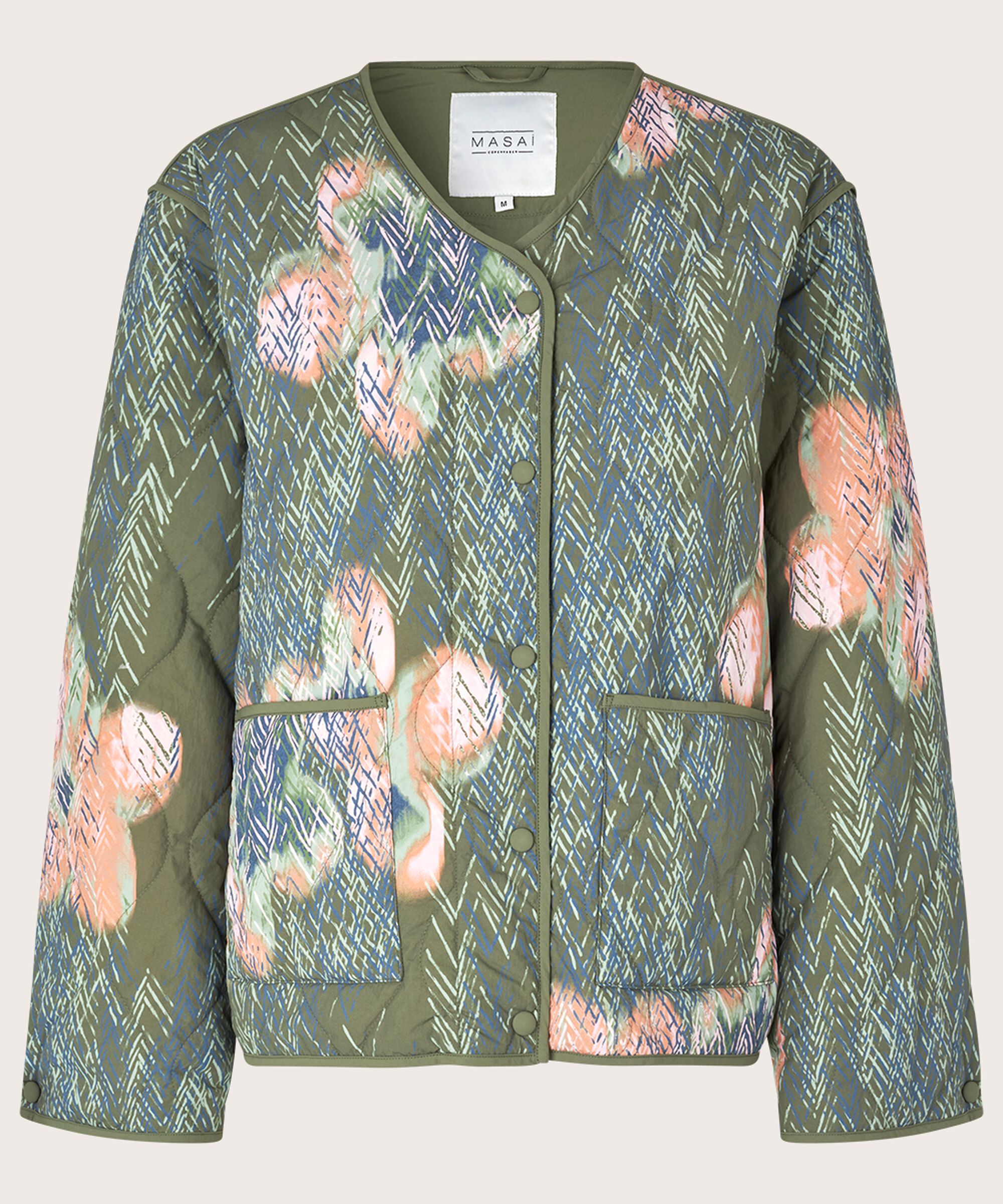 gesteppte, gemusterte Jacke mit Knopfverschluss, D. Lichen Green